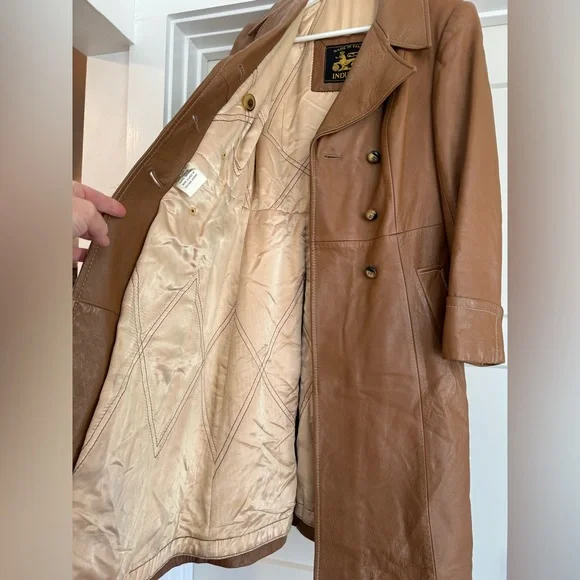 Induyco Vintage Genuine Leather Trench Coat Jacket - Picture 4 of 10